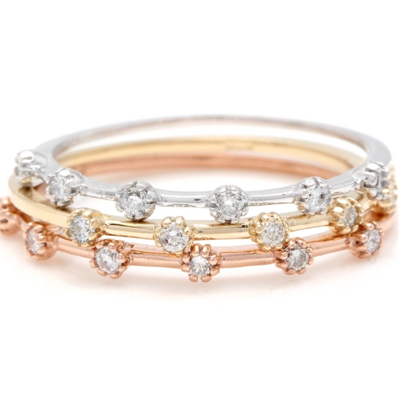 14K Multicolor Gold Set Of Stackable Diamond Rings